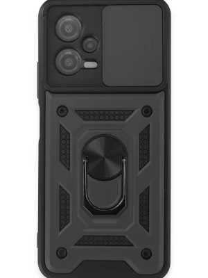 Newface Xiaomi Redmi Note 12 5G Kılıf Pars Lens Yüzüklü Silikon - Siyah