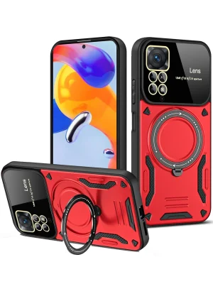 Newface Xiaomi Redmi Note 12 Pro 4G Kılıf Joy Lens Standlı Kapak - Kırmızı