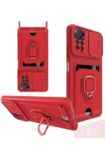 Newface Xiaomi Redmi Note 12 Pro 4G Kılıf Zuma Kartvizitli Yüzüklü Silikon - Kırmızı