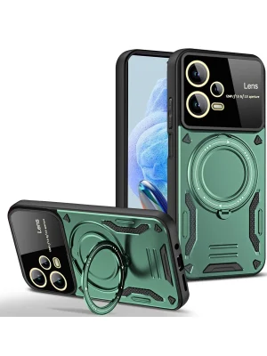 Newface Xiaomi Redmi Note 12 Pro 5G Kılıf Joy Lens Standlı Kapak - Koyu Yeşil