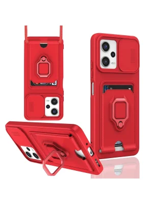 Newface Xiaomi Redmi Note 12 Pro 5G Kılıf Zuma Kartvizitli Yüzüklü Silikon - Kırmızı