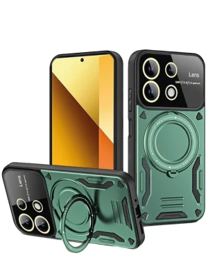 Newface Xiaomi Redmi Note 13 4G Kılıf Joy Lens Standlı Kapak - Koyu Yeşil