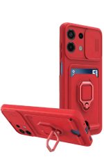 Newface Xiaomi Redmi Note 13 4G Kılıf Zuma Kartvizitli Yüzüklü Silikon - Kırmızı