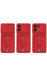 Newface Xiaomi Redmi Note 13 4G Kılıf Zuma Kartvizitli Yüzüklü Silikon - Kırmızı - Görsel 2