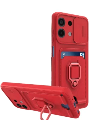 Newface Xiaomi Redmi Note 13 4G Kılıf Zuma Kartvizitli Yüzüklü Silikon - Kırmızı