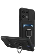 Newface Xiaomi Redmi Note 13 4G Kılıf Zuma Kartvizitli Yüzüklü Silikon - Siyah