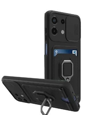 Newface Xiaomi Redmi Note 13 4G Kılıf Zuma Kartvizitli Yüzüklü Silikon - Siyah