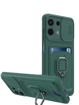 Newface Xiaomi Redmi Note 13 4G Kılıf Zuma Kartvizitli Yüzüklü Silikon - Yeşil