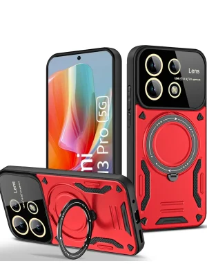 Newface Xiaomi Redmi Note 13 Pro 4G Kılıf Joy Lens Standlı Kapak - Kırmızı