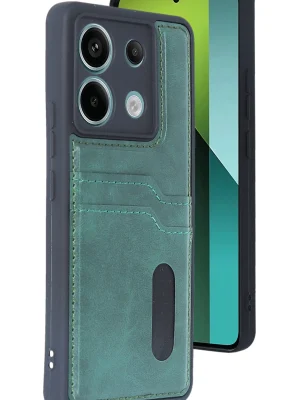 Newface Xiaomi Redmi Note 13 Pro 4G Kılıf Sara Kartvizitli Deri Kılıf - Koyu Yeşil