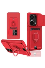 Newface Xiaomi Redmi Note 13 Pro 4G Kılıf Zuma Kartvizitli Yüzüklü Silikon - Kırmızı