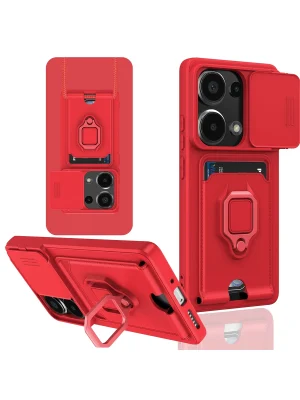 Newface Xiaomi Redmi Note 13 Pro 4G Kılıf Zuma Kartvizitli Yüzüklü Silikon - Kırmızı