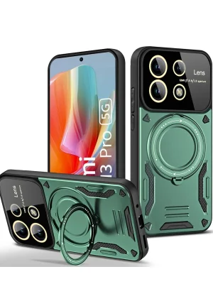 Newface Xiaomi Redmi Note 13 Pro 5G Kılıf Joy Lens Standlı Kapak - Koyu Yeşil