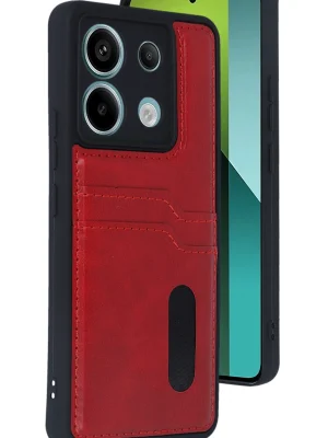 Newface Xiaomi Redmi Note 13 Pro 5G Kılıf Sara Kartvizitli Deri Kılıf - Kırmızı