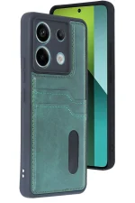 Newface Xiaomi Redmi Note 13 Pro 5G Kılıf Sara Kartvizitli Deri Kılıf - Koyu Yeşil