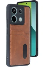 Newface Xiaomi Redmi Note 13 Pro 5G Kılıf Sara Kartvizitli Deri Kılıf - Taba