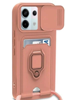 Newface Xiaomi Redmi Note 13 Pro 5G Kılıf Zuma Kartvizitli Yüzüklü Silikon - Pembe