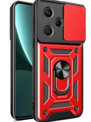 Newface Xiaomi Redmi Note 13 Pro Plus Kılıf Pars Lens Yüzüklü Silikon - Kırmızı