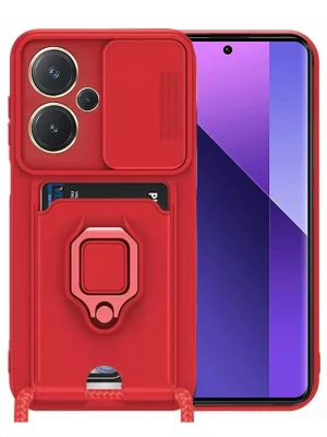 Newface Xiaomi Redmi Note 13 Pro Plus Kılıf Zuma Kartvizitli Yüzüklü Silikon - Kırmızı