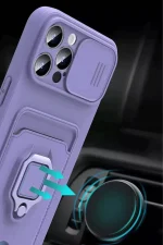 Newface Xiaomi Redmi Note 13 Pro Plus Kılıf Zuma Kartvizitli Yüzüklü Silikon - Lila - Görsel 4