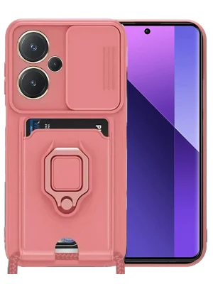 Newface Xiaomi Redmi Note 13 Pro Plus Kılıf Zuma Kartvizitli Yüzüklü Silikon - Pembe