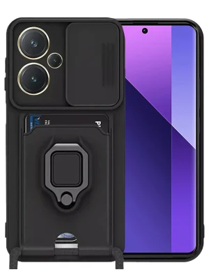 Newface Xiaomi Redmi Note 13 Pro Plus Kılıf Zuma Kartvizitli Yüzüklü Silikon - Siyah