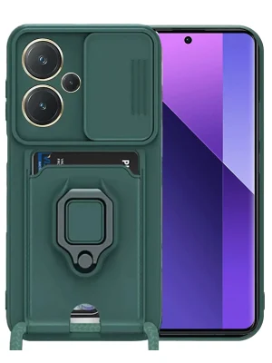 Newface Xiaomi Redmi Note 13 Pro Plus Kılıf Zuma Kartvizitli Yüzüklü Silikon - Yeşil