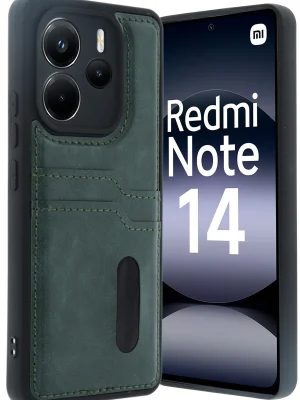 Newface Xiaomi Redmi Note 14 4G Kılıf Sara Kartvizitli Deri Kılıf - Koyu Yeşil