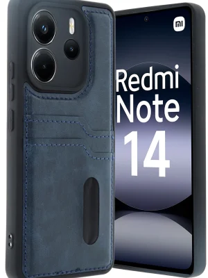 Newface Xiaomi Redmi Note 14 4G Kılıf Sara Kartvizitli Deri Kılıf - Lacivert