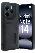 Newface Xiaomi Redmi Note 14 4G Kılıf Sara Kartvizitli Deri Kılıf - Siyah
