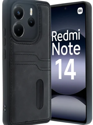 Newface Xiaomi Redmi Note 14 4G Kılıf Sara Kartvizitli Deri Kılıf - Siyah