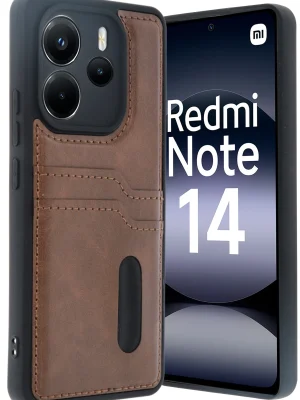 Newface Xiaomi Redmi Note 14 4G Kılıf Sara Kartvizitli Deri Kılıf - Taba