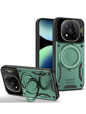 Newface Xiaomi Redmi Note 14 Pro 4G Kılıf Joy Lens Standlı Kapak - Koyu Yeşil