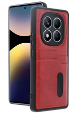 Newface Xiaomi Redmi Note 14 Pro 4G Kılıf Sara Kartvizitli Deri Kılıf - Kırmızı