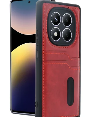 Newface Xiaomi Redmi Note 14 Pro 4G Kılıf Sara Kartvizitli Deri Kılıf - Kırmızı