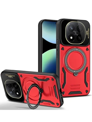 Newface Xiaomi Redmi Note 14 Pro 5G Kılıf Joy Lens Standlı Kapak - Kırmızı