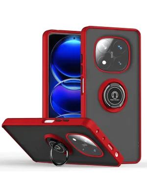 Newface Xiaomi Redmi Note 14 Pro 5G Kılıf Montreal Yüzüklü Silikon Kapak - Kırmızı