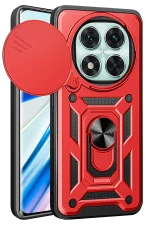 Newface Xiaomi Redmi Note 14 Pro 5G Kılıf Pars Lens Yüzüklü Silikon - Kırmızı