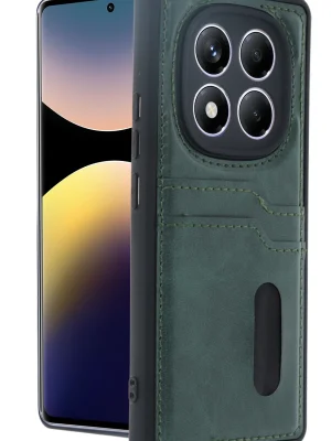 Newface Xiaomi Redmi Note 14 Pro 5G Kılıf Sara Kartvizitli Deri Kılıf - Koyu Yeşil