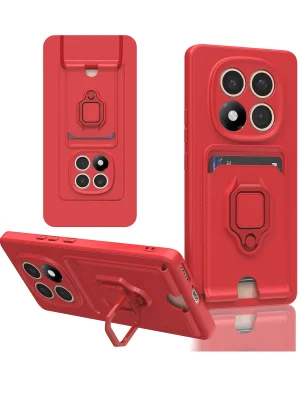 Newface Xiaomi Redmi Note 14 Pro 5G Kılıf Zuma Kartvizitli Yüzüklü Silikon - Kırmızı