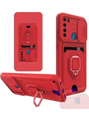 Newface Xiaomi Redmi Note 8 Kılıf Zuma Kartvizitli Yüzüklü Silikon - Kırmızı