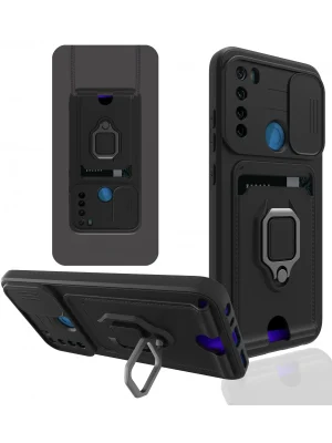 Newface Xiaomi Redmi Note 8 Kılıf Zuma Kartvizitli Yüzüklü Silikon - Siyah