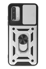 Newface Xiaomi Redmi Note 9 4G Kılıf Pars Lens Yüzüklü Silikon - Gümüş