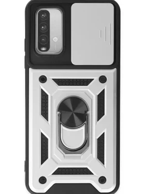 Newface Xiaomi Redmi Note 9 4G Kılıf Pars Lens Yüzüklü Silikon - Gümüş