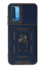 Newface Xiaomi Redmi Note 9 4G Kılıf Pars Lens Yüzüklü Silikon - Lacivert