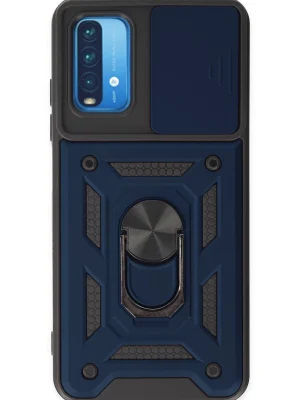 Newface Xiaomi Redmi Note 9 4G Kılıf Pars Lens Yüzüklü Silikon - Lacivert