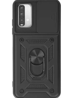 Newface Xiaomi Redmi Note 9 4G Kılıf Pars Lens Yüzüklü Silikon - Siyah