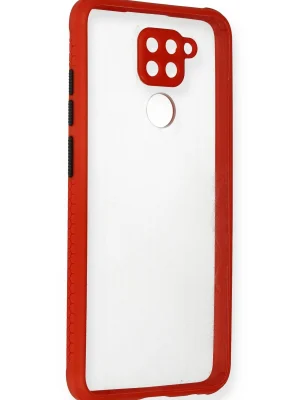 Newface Xiaomi Redmi Note 9 Kılıf Miami Şeffaf Silikon - Kırmızı