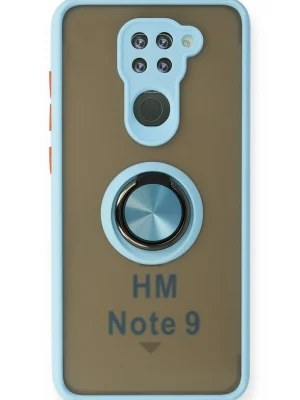 Newface Xiaomi Redmi Note 9 Kılıf Montreal Yüzüklü Silikon Kapak - Buz Mavi