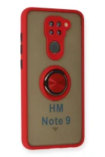Newface Xiaomi Redmi Note 9 Kılıf Montreal Yüzüklü Silikon Kapak - Kırmızı - Görsel 2